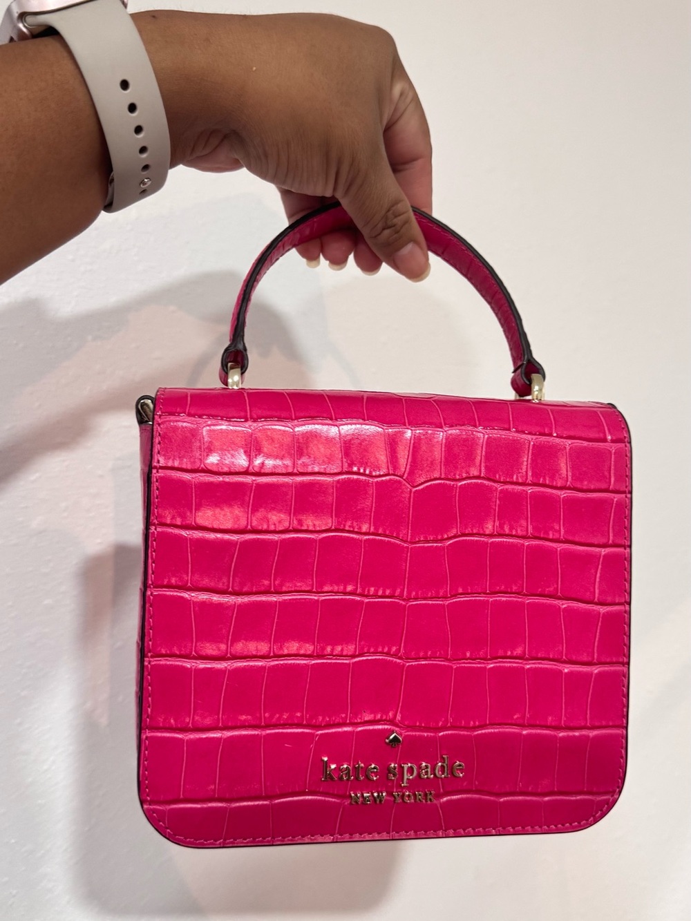 kate Spade Hot Pink Croc-Embossed Mini Top-Handle Bag